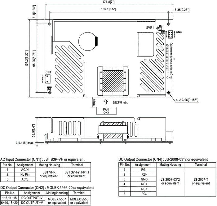MEAN WELL MPQ-200F Fuente de alimentación de impulso abierta 200W
