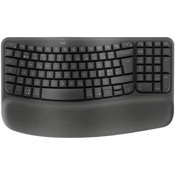 Logitech 920-012298 Wave Keys Teclado Inalámbrico Bluetooth LE QWERTY Ergonómico Curvo con Reposamuñecas Acolchado Grafito