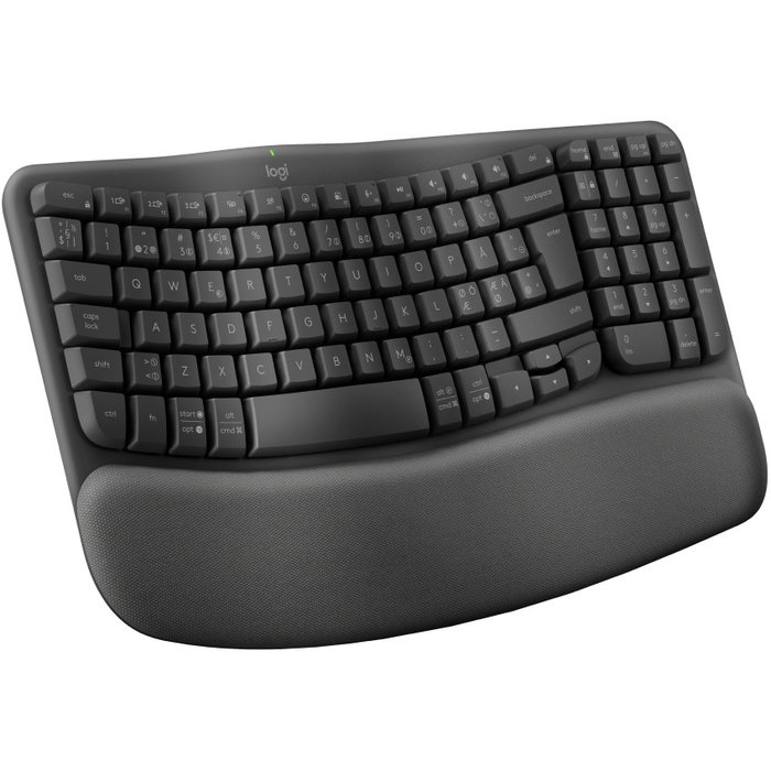 Logitech 920-012298 Wave Keys Teclado Inalámbrico Bluetooth LE QWERTY Ergonómico Curvo con Reposamuñecas Acolchado Grafito