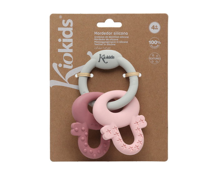 KioKids Mordedor Llaves De Silicona Rosa Y Gris Para Bebé +3 Meses Libre De BPA KioKids Mordedor Llaves De Silicona Rosa Y Gris Para Bebé +3 Meses Libre De BPA