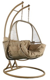 DKD Home Decor Sillón Colgante para Terraza y Jardín Marrón Claro Ratan Sintético Poliester Hierro 60 x 118 x 108 cm