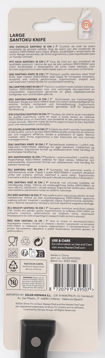 Masterchef Cuchillo Santoku 18 cm (1.8 mm) - Cuchillo de Cocina Profesional (18 Unidades)