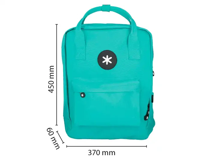 Antartik Mochila Cubo Menta 300x115x390 mm con Bolsillos Exteriores, Compartimento Portátil y Asas Metálicas, Adaptable a Carrito