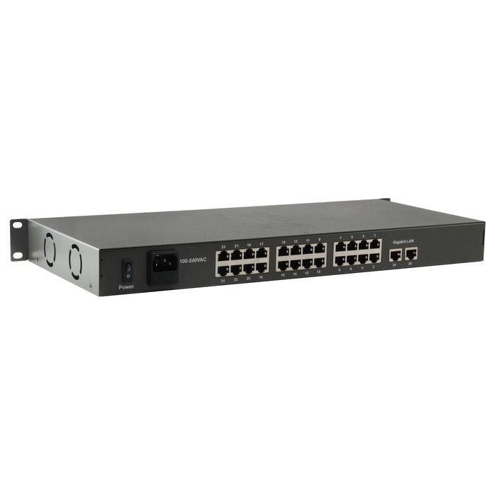 Level One Switch FGP-2601W150, 24x FE + 2x GE, 24x PoE, 150W, Montaje en Rack