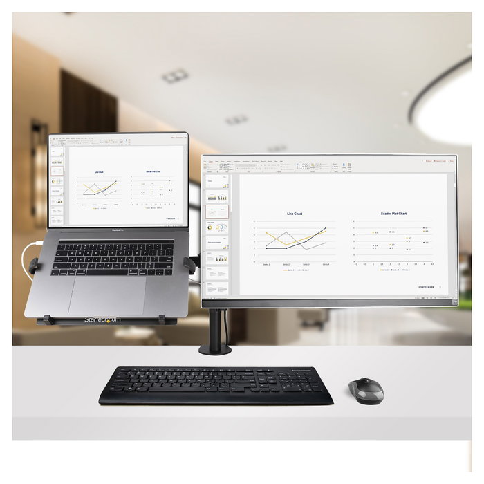StarTech.com Brazo Soporte Ajustable para Monitor y Portátil con Bandeja VESA, Negro