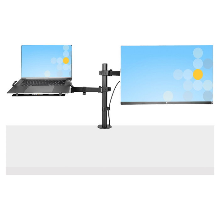StarTech.com Brazo Soporte Ajustable para Monitor y Portátil con Bandeja VESA, Negro