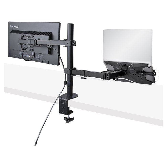StarTech.com Brazo Soporte Ajustable para Monitor y Portátil con Bandeja VESA, Negro