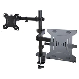 StarTech.com Brazo Soporte Ajustable para Monitor y Portátil con Bandeja VESA, Negro
