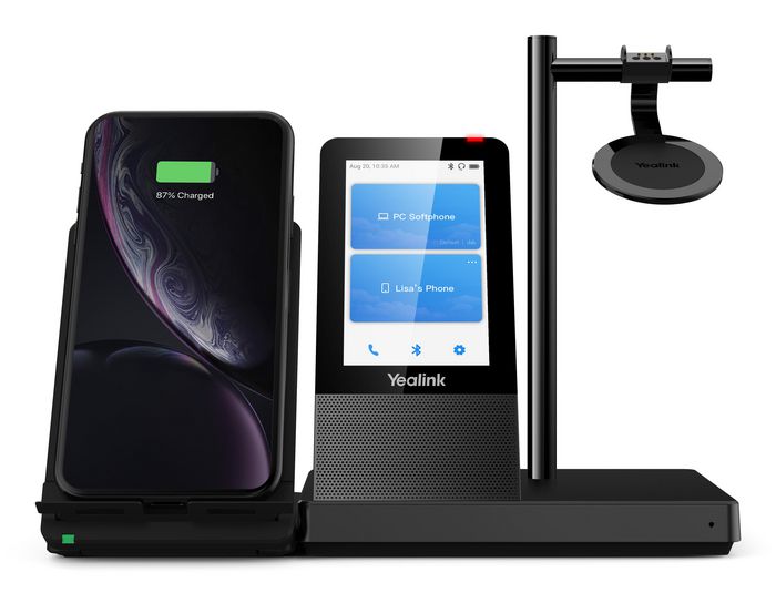Yealink WH66 Mono UC-DECT Auriculares Inalámbricos con Estación de Trabajo UC Todo en Uno, Cancelación de Ruido, Carga Inalámbrica y Base de Altavoz
