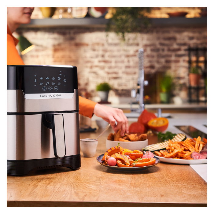 Tefal Easy Fry & Grill EY505D - Freidora de aire caliente sin aceite, 4.2 L, 1550W, 8 programas, función grill, temporizador 60 min Tefal Easy Fry & Grill EY505D - Freidora de aire caliente sin aceite, 4.2 L, 1550W, 8 programas, función grill, temporizador 60 min