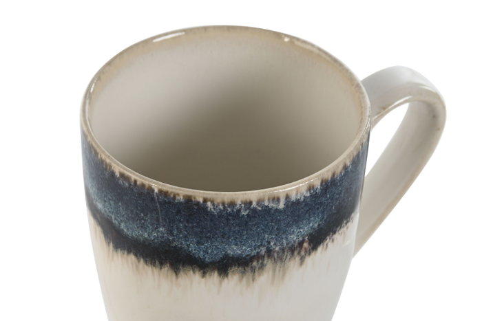 DKD Home Decor Mug Moderno Azul Blanco Gres Esmaltado Horeca 400ml Apto Microondas Lavavajillas 6 Unidades 8.5 x 10.5 x 12 cm