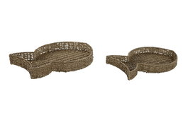 DKD Home Decor Bandeja Mediterraneo Set 2 Piezas 33 x 6 x 49 cm Seagrass Metal Natural Hecho a Mano