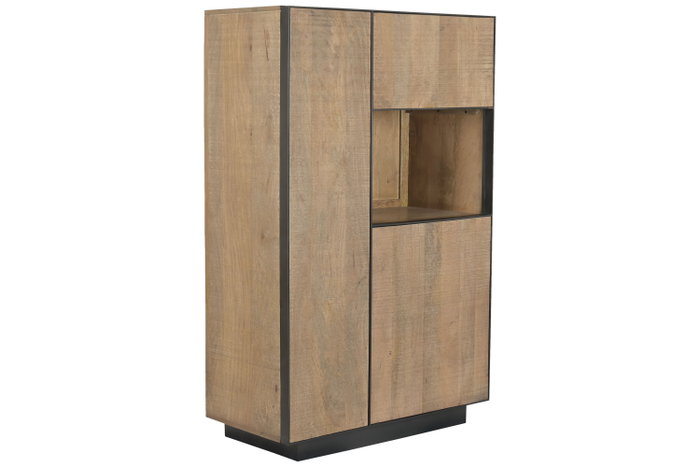 DKD Home Decor Vitrina Loft Colección Sand Village, Natural/Negro, 44x142x89 cm, Chorro de Arena, 3 Puertas, 6 Estantes DKD Home Decor Vitrina Loft Colección Sand Village, Natural/Negro, 44x142x89 cm, Chorro de Arena, 3 Puertas, 6 Estantes