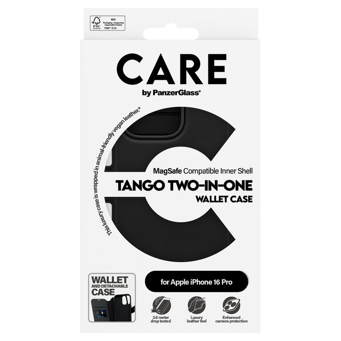 PanzerGlass CARE Tango 2 en 1 Billetera MagSafe para iPhone 16 Pro - Negro