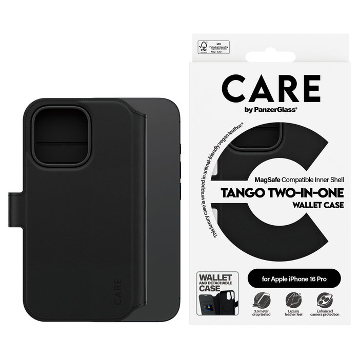 PanzerGlass CARE Tango 2 en 1 Billetera MagSafe para iPhone 16 Pro - Negro
