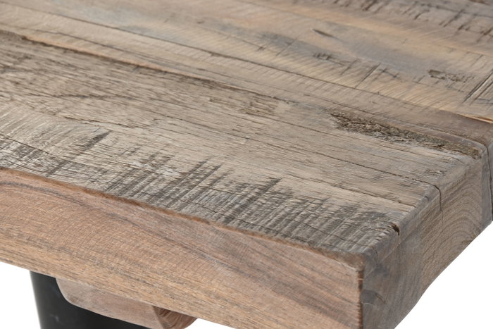 DKD Home Decor Mesa Comedor India 1c25 Natural Negro Madera Reciclada Hierro 90 x 76 x 180 cm