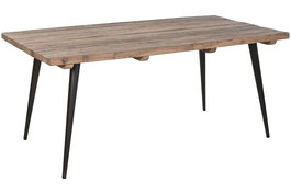 DKD Home Decor Mesa Comedor India 1c25 Natural Negro Madera Reciclada Hierro 90 x 76 x 180 cm
