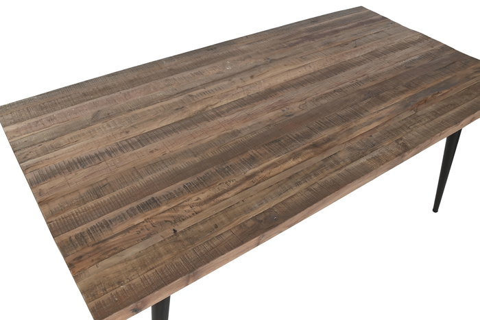 DKD Home Decor Mesa Comedor India 1c25 Natural Negro Madera Reciclada Hierro 90 x 76 x 180 cm