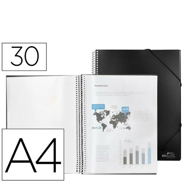 Liderpapel Carpeta escaparate con espiral 30 fundas Din A4 Negro