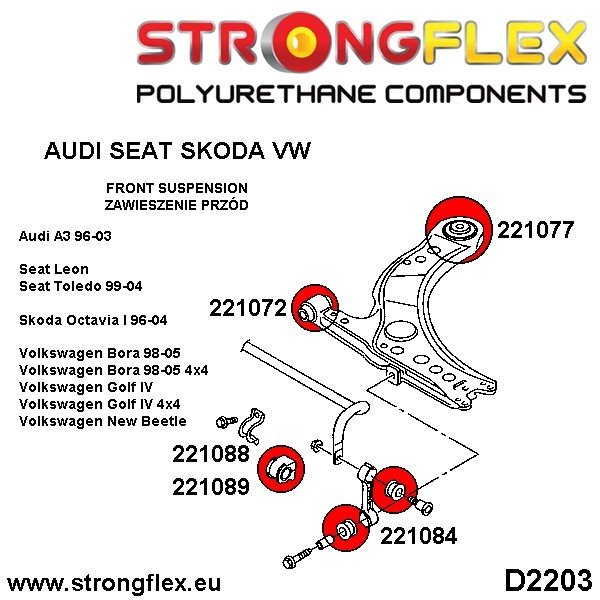 StrongFlex STF226018B Kit De Silentblocks De Suspensión Delantera Alta Flexibilidad Resistencia Carga Aceites
