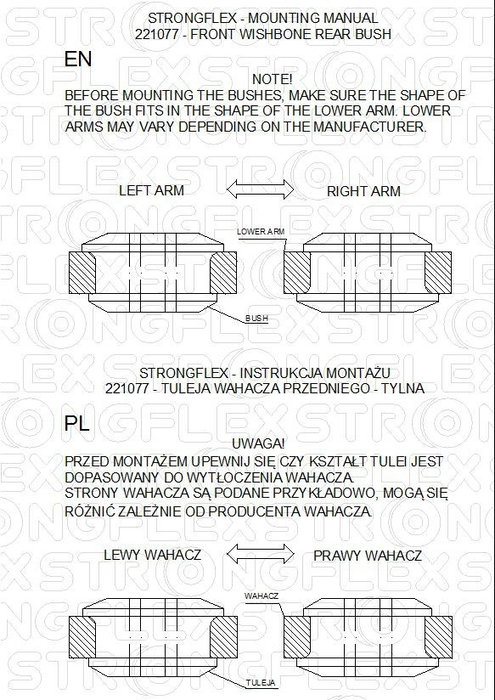 StrongFlex STF226018B Kit De Silentblocks De Suspensión Delantera Alta Flexibilidad Resistencia Carga Aceites