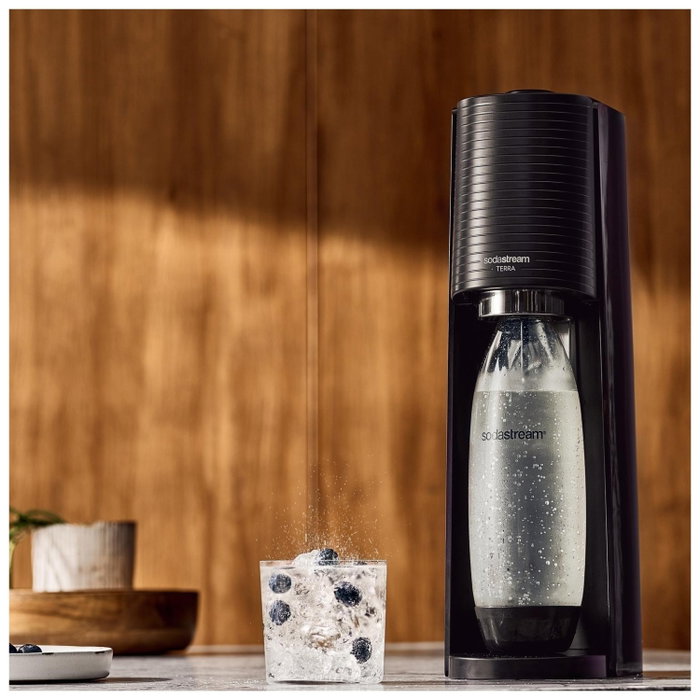 Sodastream Terran Black Machine Pack con 2 botellas LV y 1 cilindro de intercambio CQC Sodastream Terran Black Machine Pack con 2 botellas LV y 1 cilindro de intercambio CQC