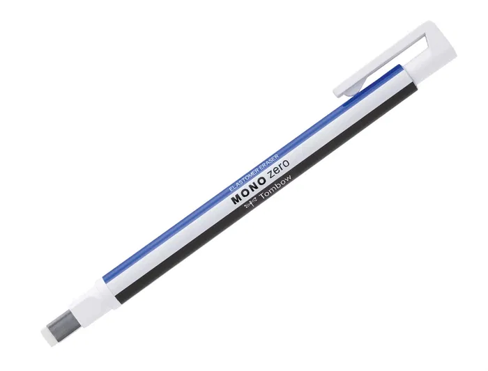 Tombow Portagomas Mono Zero Goma Rectangular 2.5x5 mm Blanco Azul y Negro