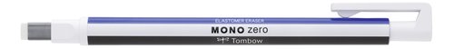 Tombow Mono Zero Portagomas con Clip y Goma Rectangular 2,5 x 5 mm Blanco, Azul y Negro