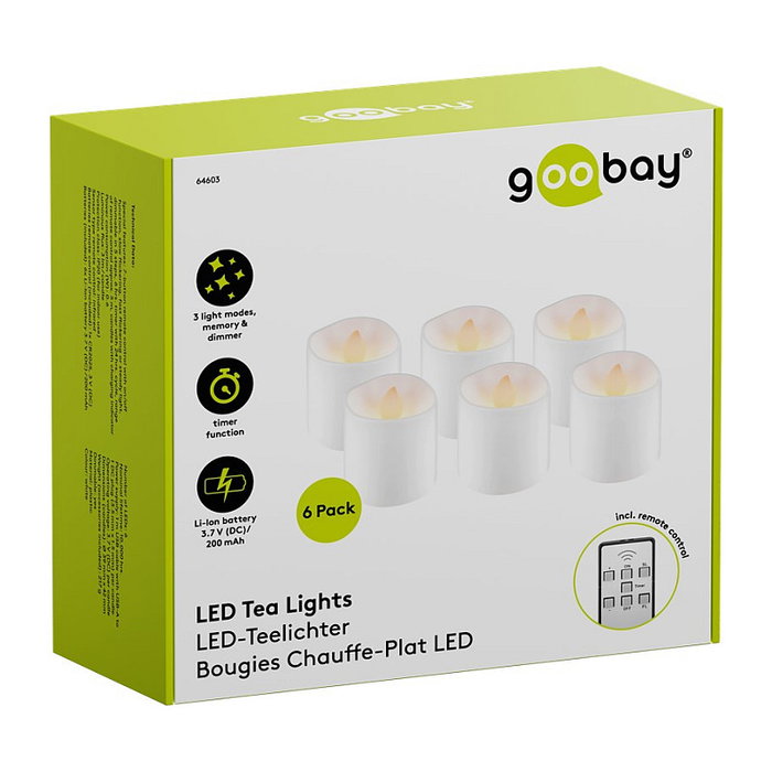 Goobay Velas LED Teelichter Blancas, Pack de 6 Goobay Velas LED Teelichter Blancas, Pack de 6