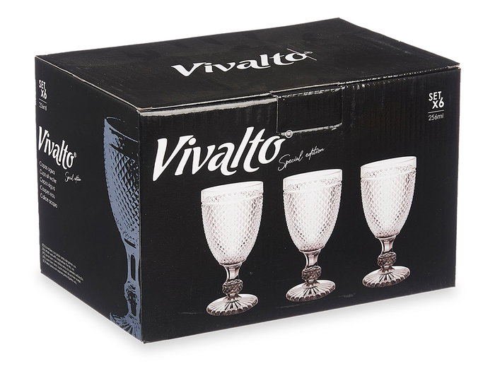 Vivalto Copa Diamante Agua Transparente Pie Antracita 256 ml Vidrio 7.8x15.1x7.8 cm (Set de 36)
