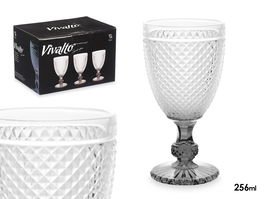 Vivalto Copa Diamante Agua Transparente Pie Antracita 256 ml Vidrio 7.8x15.1x7.8 cm (Set de 36)