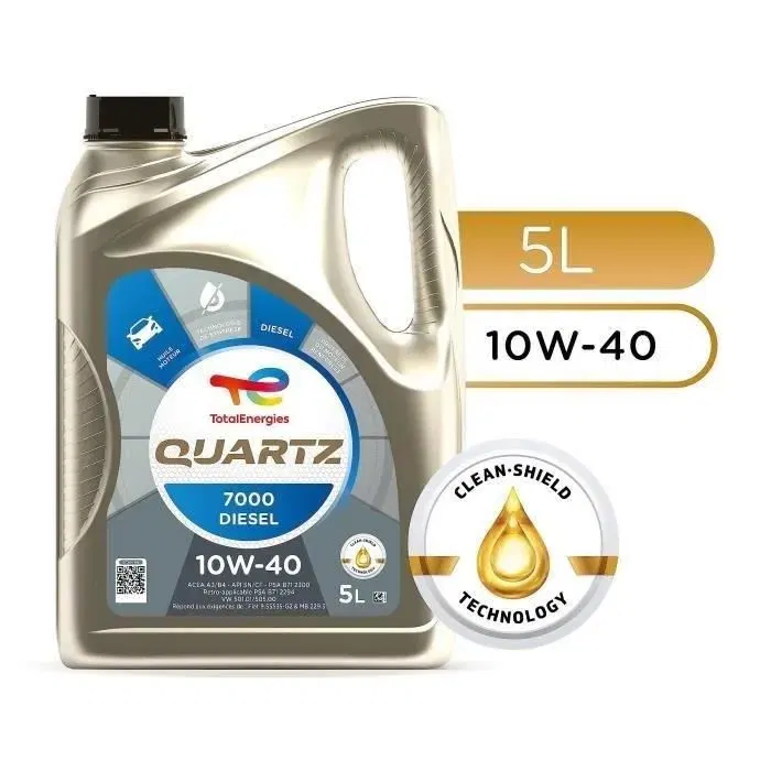 Total Aceite de Motor Cuarzo 7000 10W40 para Diesel, 5 litros