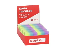Safta Goma de borrar PVC tricolor expositor de 20 unidades