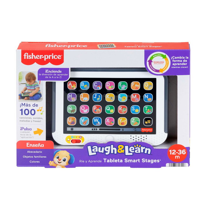 Fisher-Price Jnh91 Tableta Smart Stages Laugh & Learn Tabla Interactiva con 100+ Canciones, 3 Niveles de Aprendizaje, +12 Meses