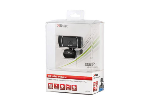Trust Trino - Webcam Con Micrófono Incorporado, Botón Para La Captura De Fotos De Hasta 8 Megapíxeles, Compatible Con Live Messenger Y Skype, Calidad De Vídeo Hd Ready 720P, Color Negro