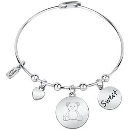 La Petite Story Pulsera Bangle Gris con Detalles de Ositos y Corazones LPS05ASF28