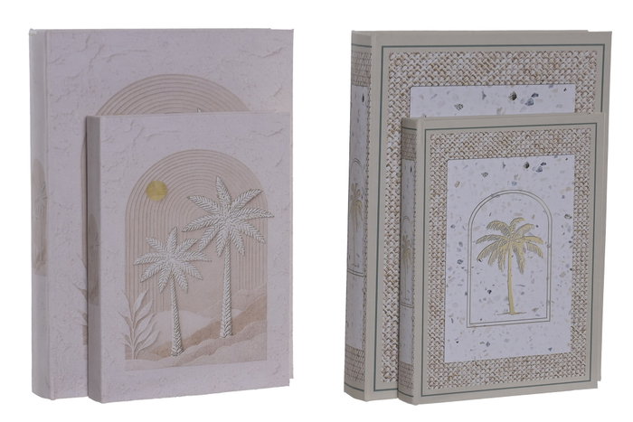 DKD Home Decor Set de 2 Cajas para Libros Diseño Palmera Coral y Dorado DKD Home Decor Set de 2 Cajas para Libros Diseño Palmera Coral y Dorado