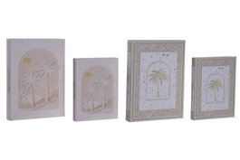 DKD Home Decor Set de 2 Cajas para Libros Diseño Palmera Coral y Dorado
