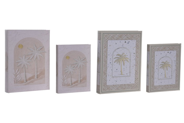 DKD Home Decor Set de 2 Cajas para Libros Diseño Palmera Coral y Dorado DKD Home Decor Set de 2 Cajas para Libros Diseño Palmera Coral y Dorado