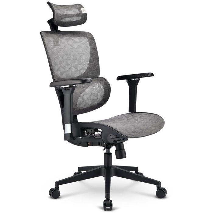 SHARKOON Silla de Oficina OfficePal C40M, Gris, Asiento y Respaldo de Malla, Reposabrazos 4D Ajustable, Reposacabezas Ajustable, hasta 150 kg