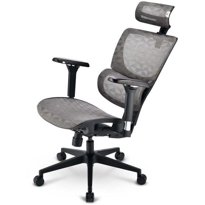 SHARKOON Silla de Oficina OfficePal C40M, Gris, Asiento y Respaldo de Malla, Reposabrazos 4D Ajustable, Reposacabezas Ajustable, hasta 150 kg
