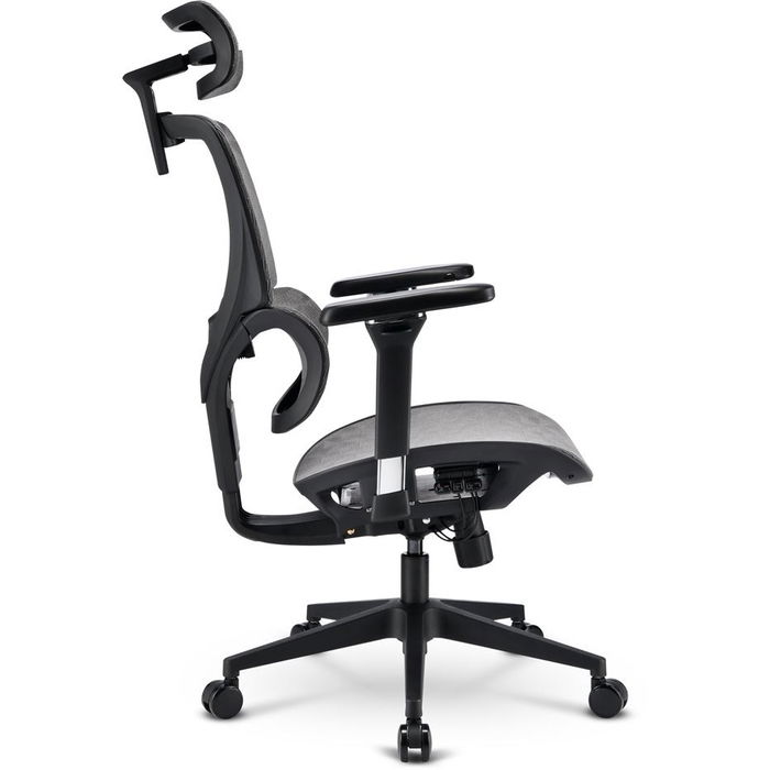 SHARKOON Silla de Oficina OfficePal C40M, Gris, Asiento y Respaldo de Malla, Reposabrazos 4D Ajustable, Reposacabezas Ajustable, hasta 150 kg
