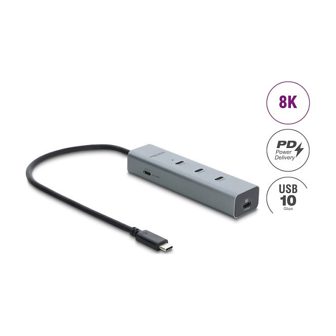 DeLOCK Hub USB tipo C de 5 puertos con 10 Gbps, salida 8K y PD 3.0 100W DeLOCK Hub USB tipo C de 5 puertos con 10 Gbps, salida 8K y PD 3.0 100W