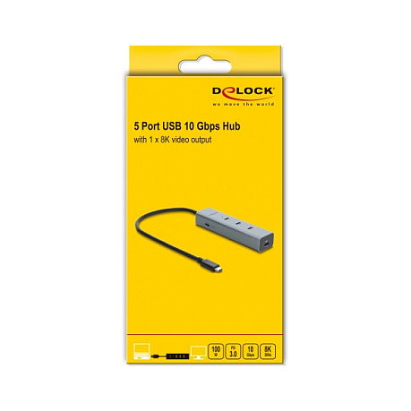 DeLOCK Hub USB tipo C de 5 puertos con 10 Gbps, salida 8K y PD 3.0 100W DeLOCK Hub USB tipo C de 5 puertos con 10 Gbps, salida 8K y PD 3.0 100W