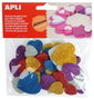 Apli 50 Corazones de Goma EVA Adhesiva con Purpurina Metalizada, Colores Surtidos