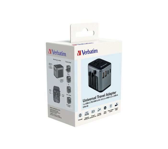 Verbatim UTA-03 Adaptador de Viaje Universal con 3 USB-C y 2 USB-A (30W PD)