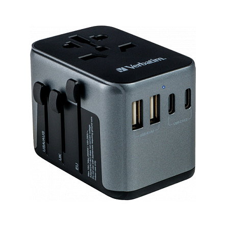 Verbatim UTA-03 Adaptador de Viaje Universal con 3 USB-C y 2 USB-A (30W PD)