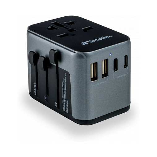 Verbatim UTA-03 Adaptador de Viaje Universal con 3 USB-C y 2 USB-A (30W PD)