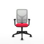 Silla de oficina Motilla con mecanismo Sincro tapizada con Tela color Rojo y malla color Blanco. Equipada con lumbar 1D, Brazos 1D y Ruedas 65mm nailon