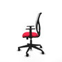 Silla de oficina Motilla con mecanismo Sincro tapizada con Tela color Rojo y malla color Blanco. Equipada con lumbar 1D, Brazos 1D y Ruedas 65mm nailon